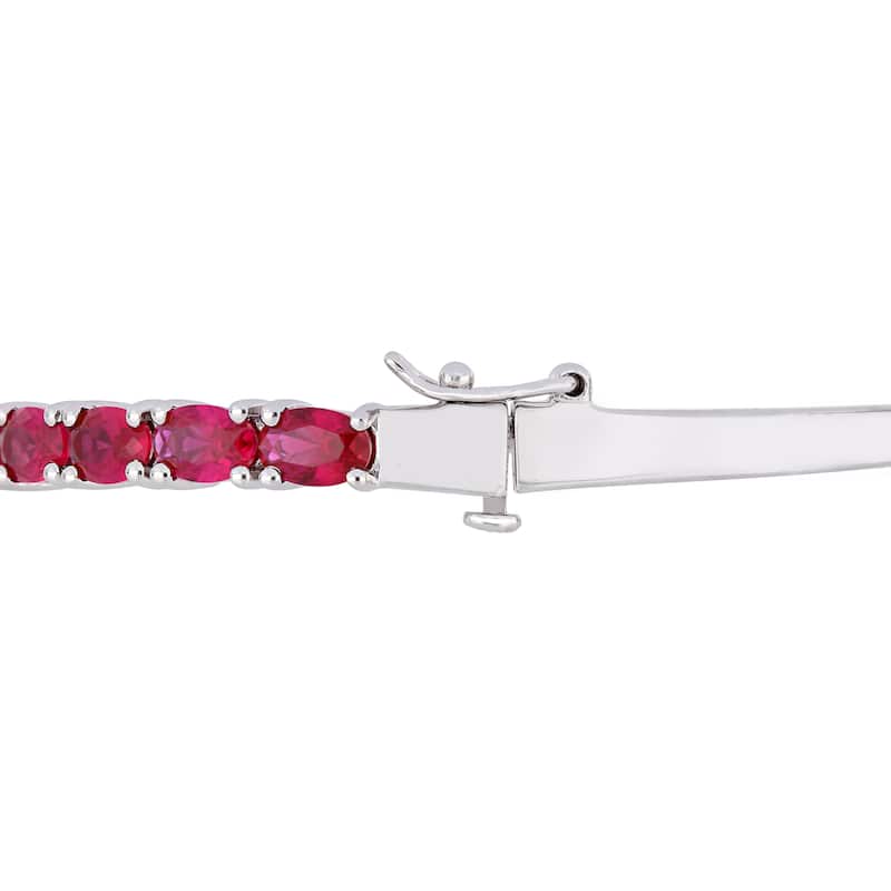 Miadora Sterling Silver 11 1/4ct TGW Created Ruby Semi-Eternity Bangle