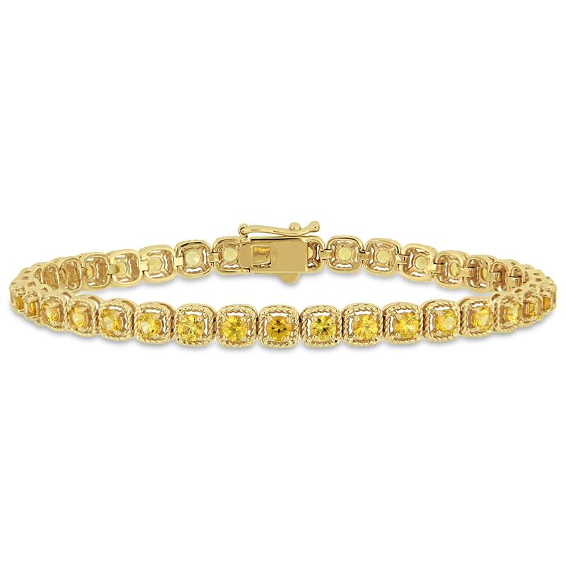 Miadora 14k Yellow Gold Yellow Sapphire Linked Halo Tennis Bracelet