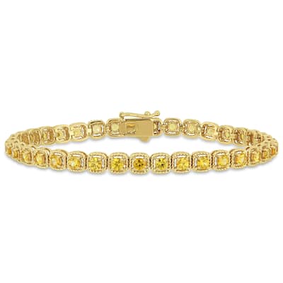 Miadora 14k Yellow Gold Yellow Sapphire Linked Halo Tennis Bracelet