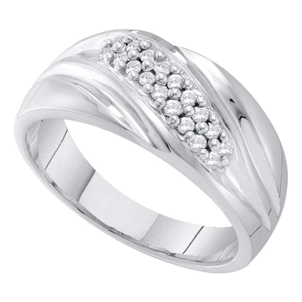 10kt White Gold Mens Round Pave-Set Diamond Diagonal Double Row Wedding Band 1//4 Cttw