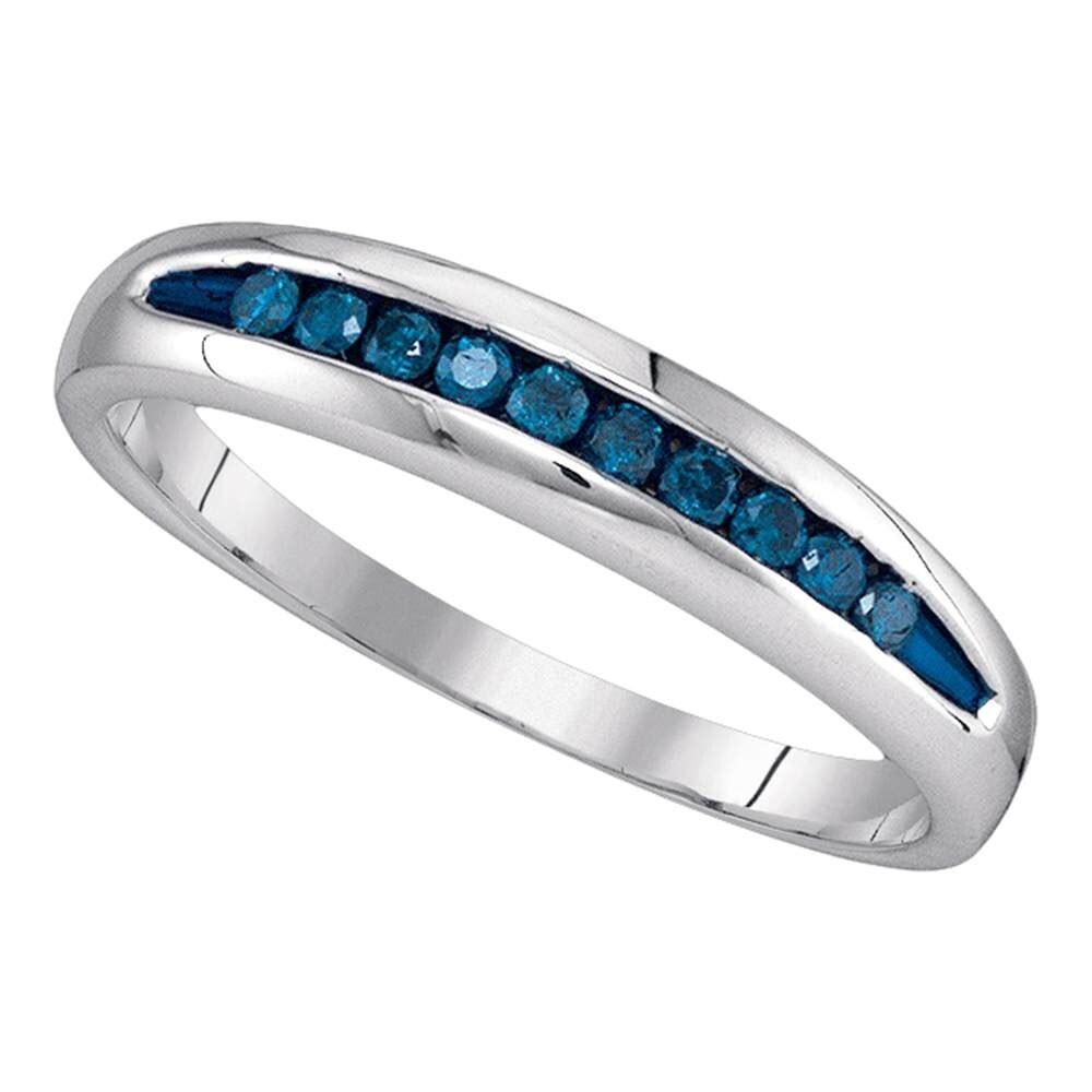 Shop Sterling Silver Mens Round Blue Color Enhanced Channel Set Diamond Wedding Band 1 4 Cttw Ring Size 7 Overstock 22523276