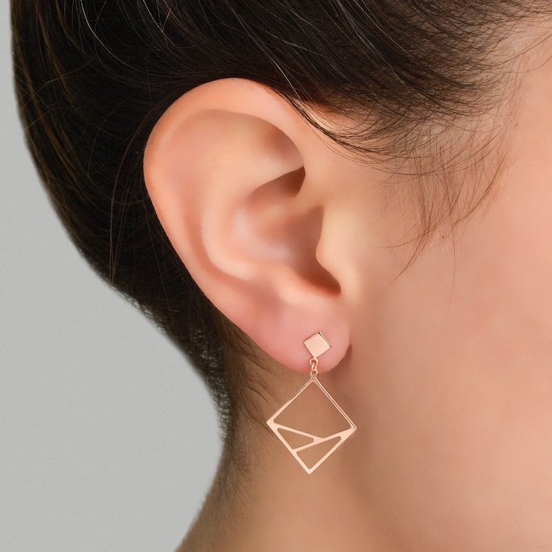 Fremada Italian 14k Yellow Gold or Rose Gold Geometric Dangle Earrings, 1"