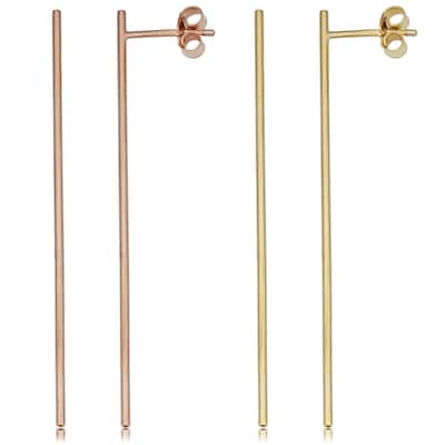 Fremada Italian 14k Gold 1.1 millimeter Thin Bar Earrings (yellow gold or rose gold)