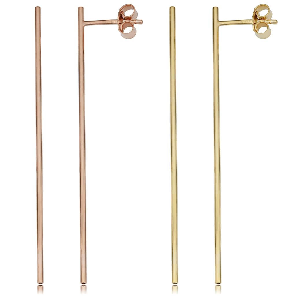 Fremada Italian 14k Gold 1.1 millimeter Thin Bar Earrings (yellow gold or rose gold)