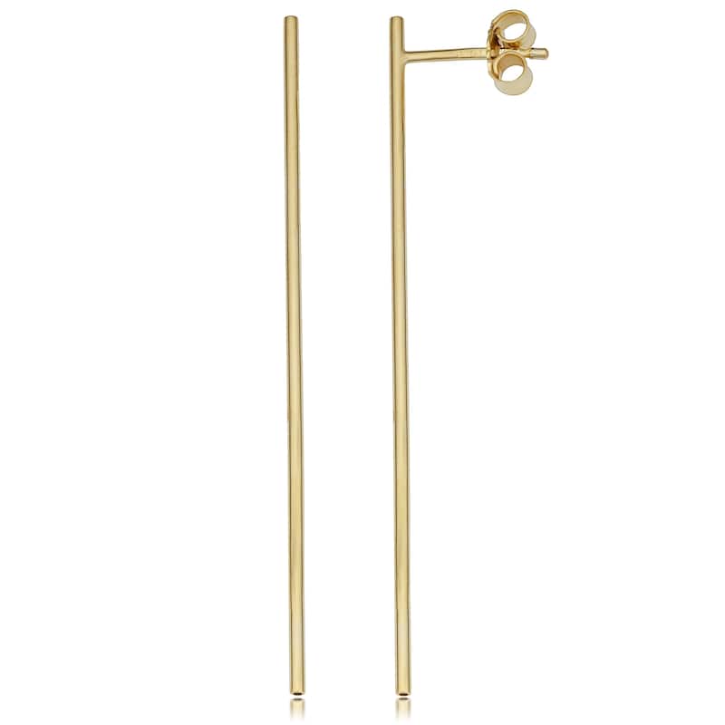 Fremada Italian 14k Gold 1.1 millimeter Thin Bar Earrings (yellow gold or rose gold) - Yellow
