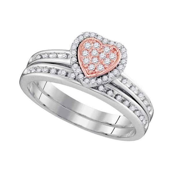Shop 10kt White Gold Womens Round Diamond Rose Tone Heart Bridal