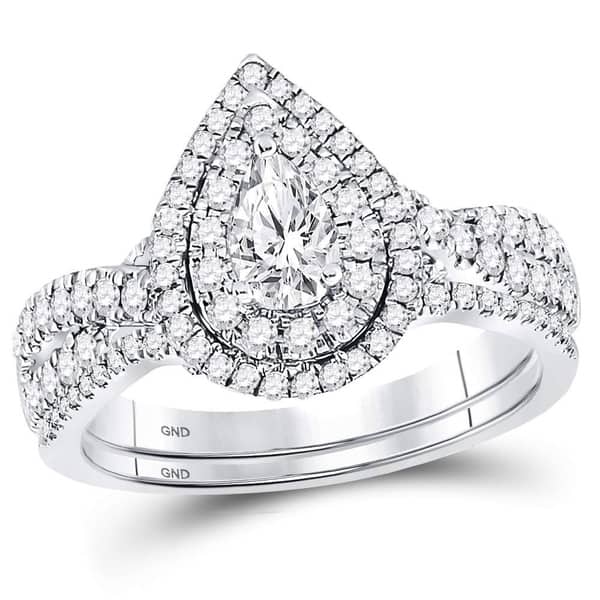 Shop 14kt White Gold Womens Pear Diamond Bridal Wedding Engagement