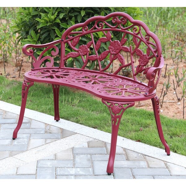 Gardenised Qi003390r Powder Coated Red Rose Design Patio Garden
