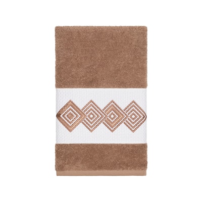 Authentic Hotel and Spa Turkish Cotton Diamonds Embroidered Latte Brown Hand Towel