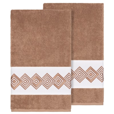 Authentic Hotel and Spa Turkish Cotton Diamonds Embroidered Latte Brown 2-piece Bath Towel Set