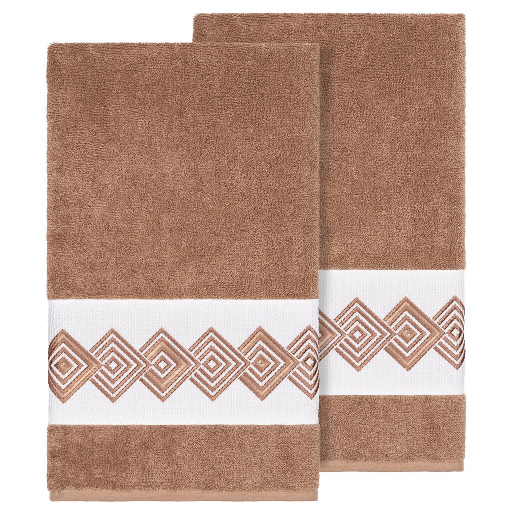 Authentic Hotel and Spa Turkish Cotton Diamonds Embroidered Latte Brown 2-piece Bath Towel Set