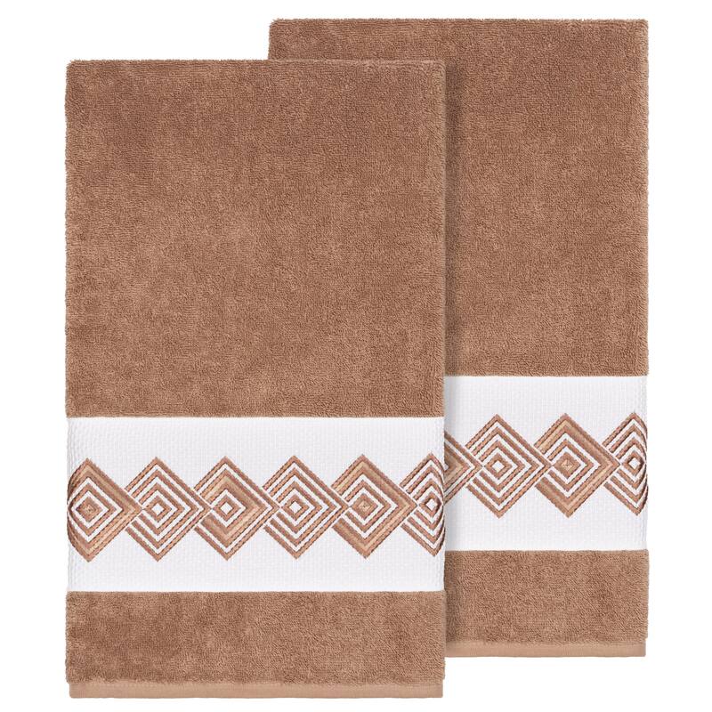 Authentic Hotel and Spa Turkish Cotton Diamonds Embroidered Latte Brown 2-piece Bath Towel Set