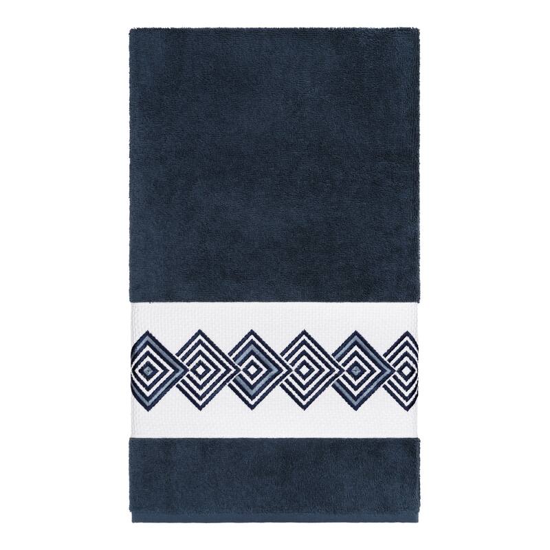 Authentic Hotel and Spa Turkish Cotton Diamonds Embroidered Midnight Blue Bath Towel
