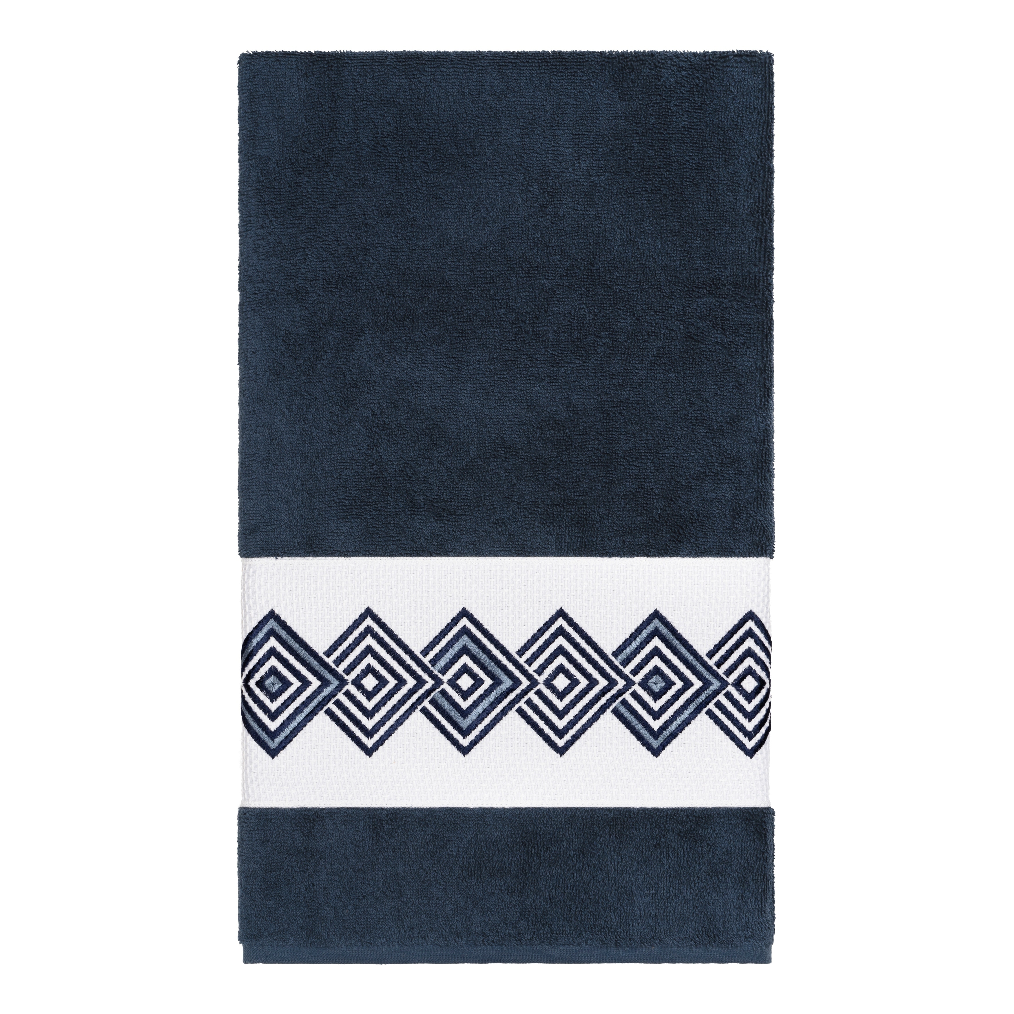 Authentic Hotel and Spa Turkish Cotton Diamonds Embroidered Midnight Blue Bath Towel