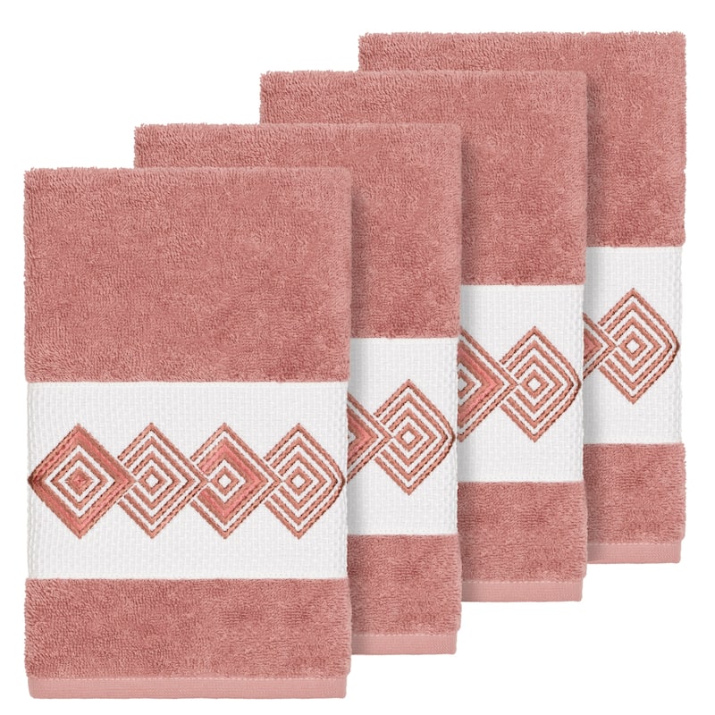 Authentic Hotel and Spa Turkish Cotton Diamonds Embroidered Tea Rose 4-piece Hand Towel Set