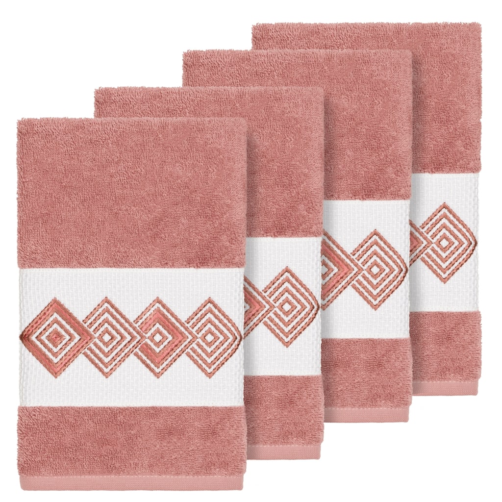 Authentic Hotel and Spa Turkish Cotton Diamonds Embroidered Tea Rose 4-piece Hand Towel Set