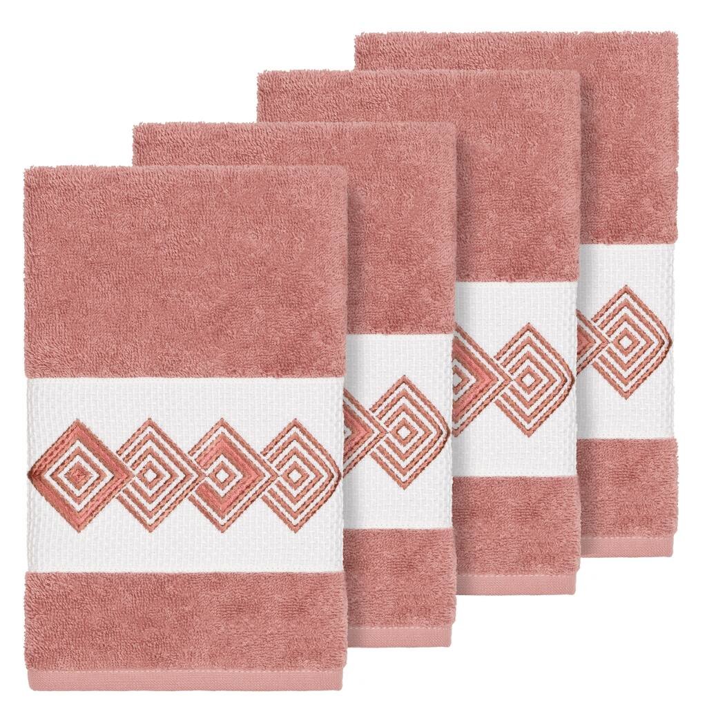 Authentic Hotel and Spa Turkish Cotton Diamonds Embroidered Tea Rose 4-piece Hand Towel Set