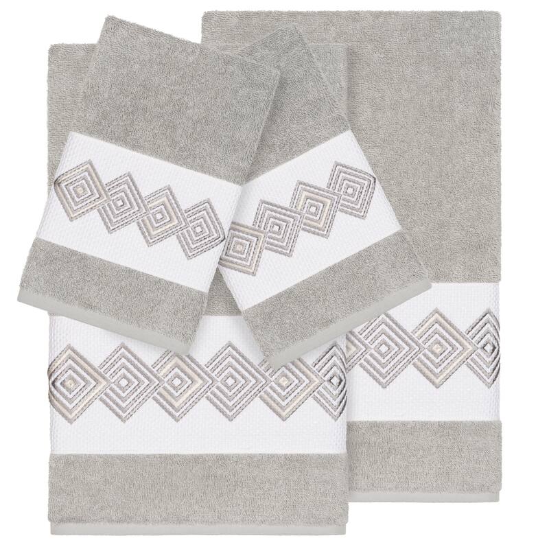 Authentic Hotel and Spa Turkish Cotton Diamonds Embroidered Light Grey 4-piece Towel Set