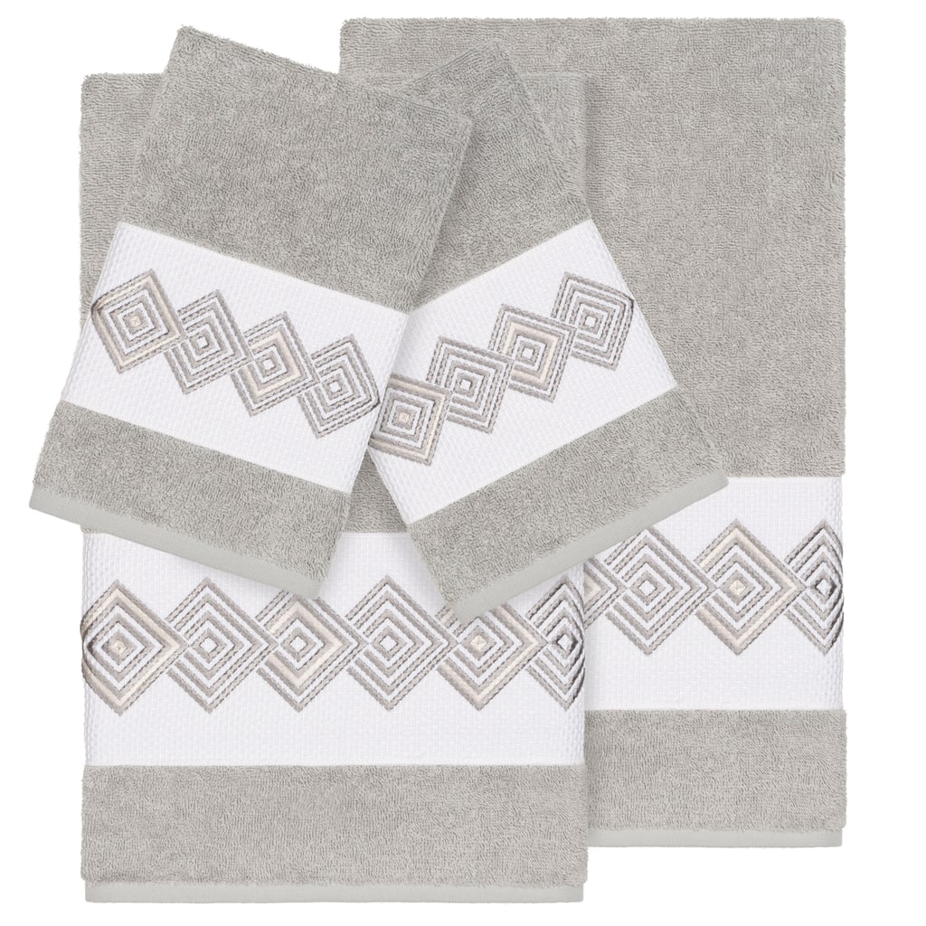 Authentic Hotel and Spa Turkish Cotton Diamonds Embroidered Light Grey 4-piece Towel Set