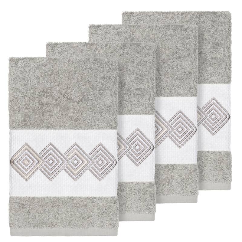 Authentic Hotel and Spa Turkish Cotton Diamonds Embroidered Light Grey 4-piece Hand Towel Set