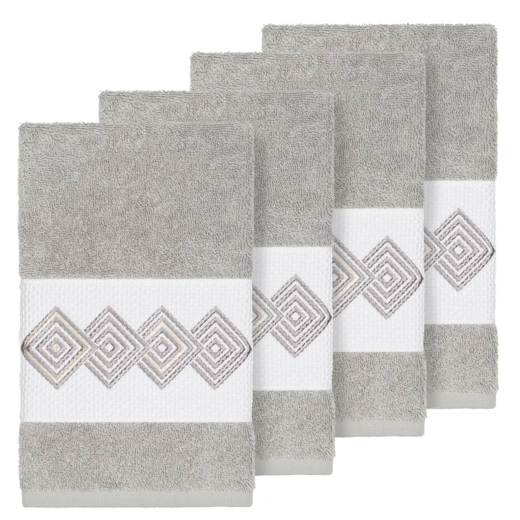 Authentic Hotel and Spa Turkish Cotton Diamonds Embroidered Light Grey 4-piece Hand Towel Set