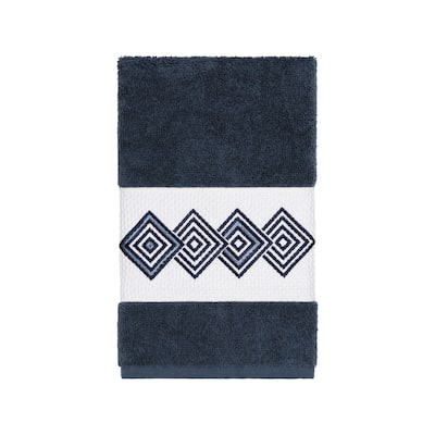 Authentic Hotel and Spa Turkish Cotton Diamonds Embroidered Midnight Blue Hand Towel