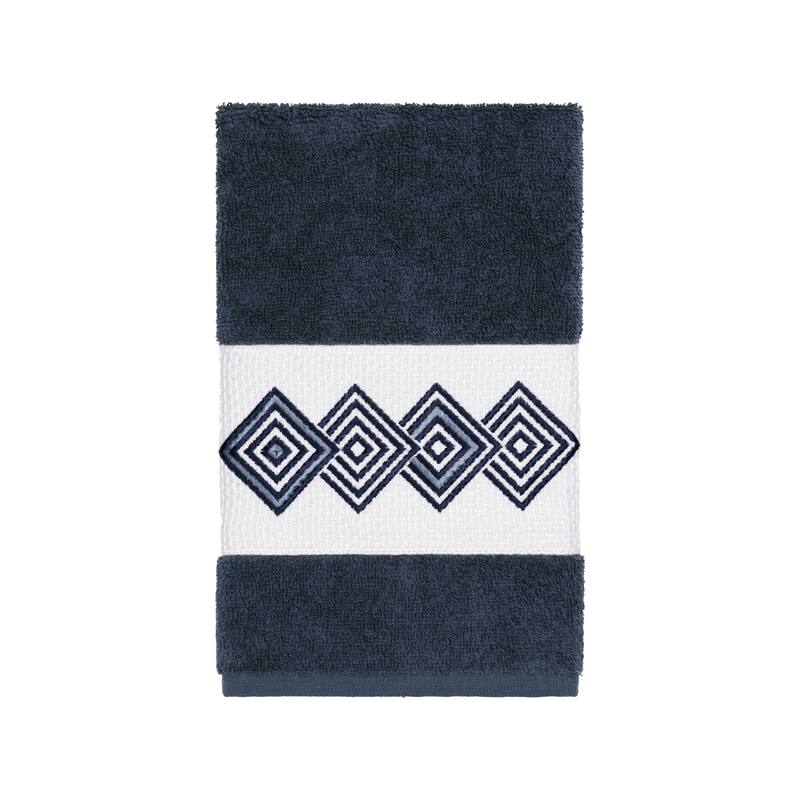 Authentic Hotel and Spa Turkish Cotton Diamonds Embroidered Midnight Blue Hand Towel