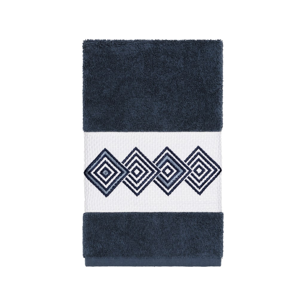 Authentic Hotel and Spa Turkish Cotton Diamonds Embroidered Midnight Blue Hand Towel