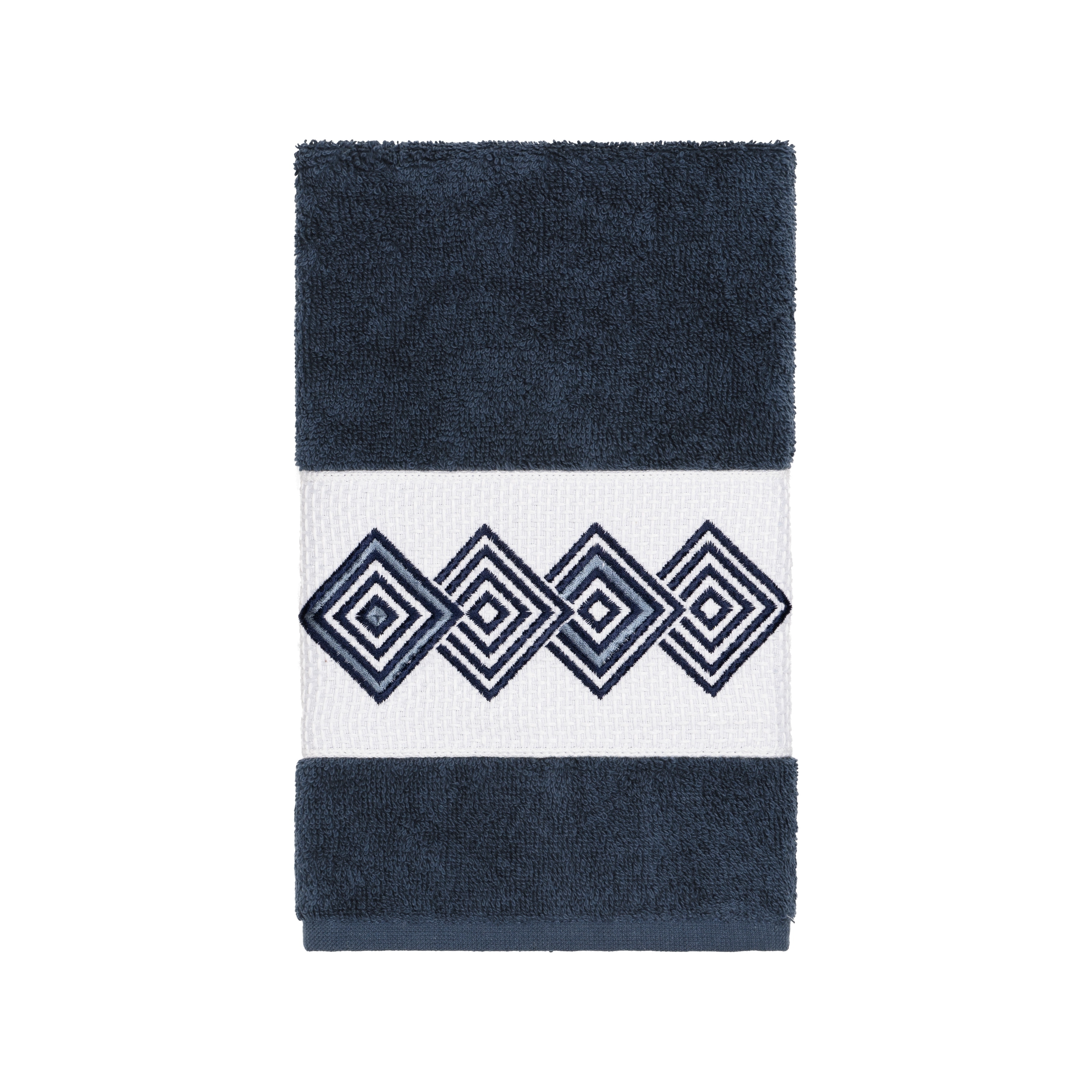 Authentic Hotel and Spa Turkish Cotton Diamonds Embroidered Midnight Blue Hand Towel
