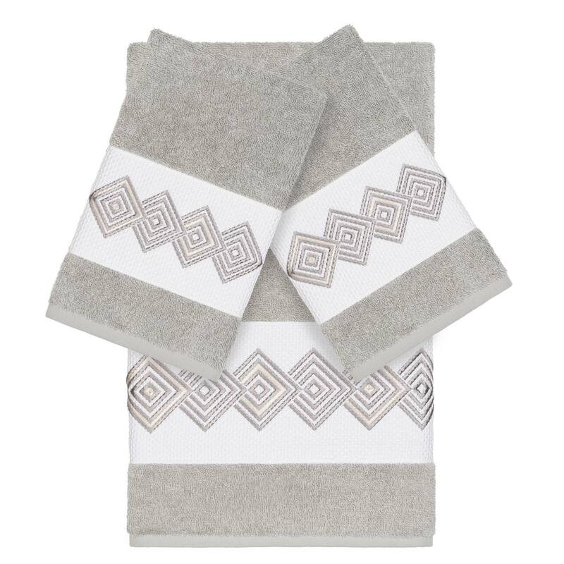 Authentic Hotel and Spa Turkish Cotton Diamonds Embroidered Light Grey 3-piece Towel Set
