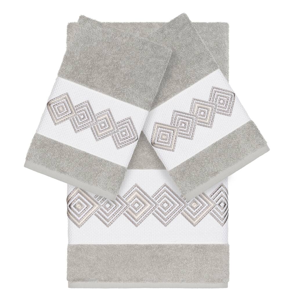 Authentic Hotel and Spa Turkish Cotton Diamonds Embroidered Light Grey 3-piece Towel Set