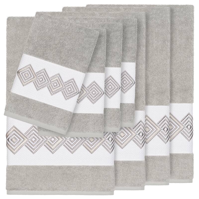 Authentic Hotel and Spa Turkish Cotton Diamonds Embroidered Light Grey 8-piece Towel Set