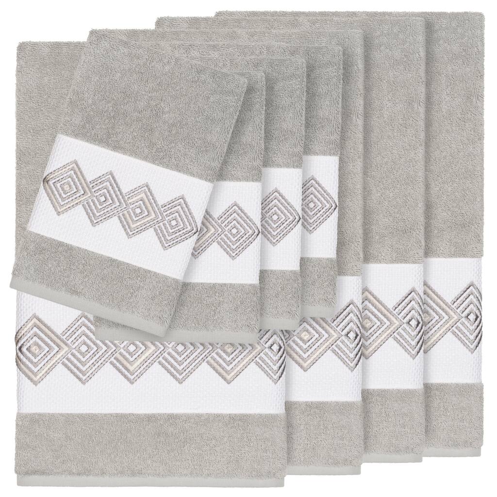 Authentic Hotel and Spa Turkish Cotton Diamonds Embroidered Light Grey 8-piece Towel Set
