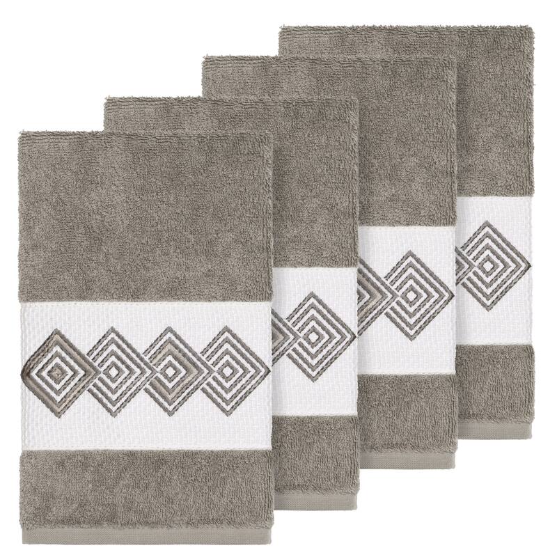 Authentic Hotel and Spa Turkish Cotton Diamonds Embroidered Dark Grey 4-piece Hand Towel Set
