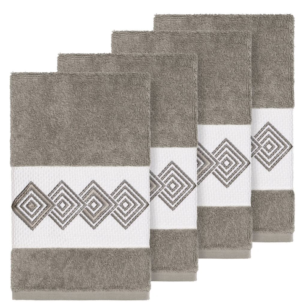 Authentic Hotel and Spa Turkish Cotton Diamonds Embroidered Dark Grey 4-piece Hand Towel Set