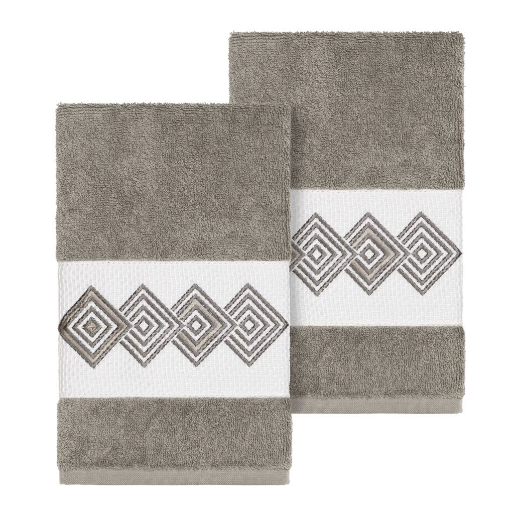 Authentic Hotel and Spa Turkish Cotton Diamonds Embroidered Dark Grey 2-piece Towel Hand Set