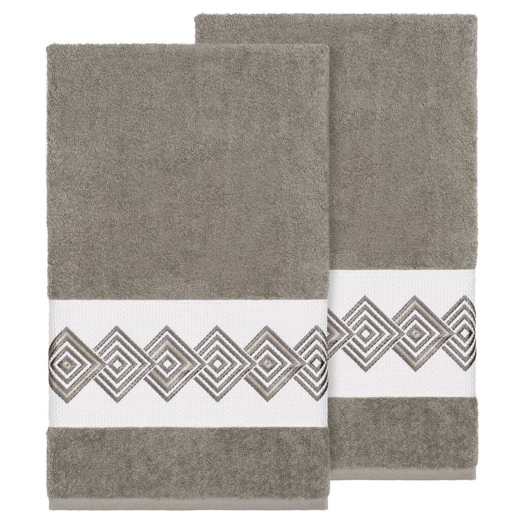 Authentic Hotel and Spa Turkish Cotton Diamonds Embroidered Dark Grey 2-piece Bath Towel Set