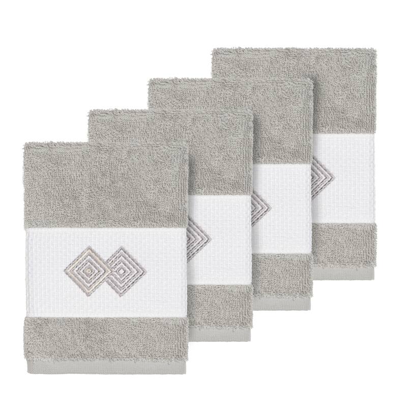 Authentic Hotel and Spa Turkish Cotton Diamonds Embroidered Light Grey 4-piece Washcloth Set