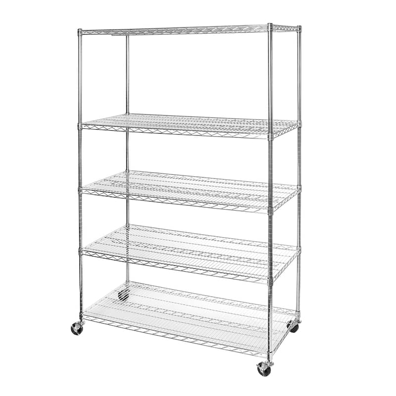 Seville Classics 48 in W x 24 in D x 72 in H, UltraDurable Commercial-Grade 5-Tier Steel Wire Shelving with Wheels