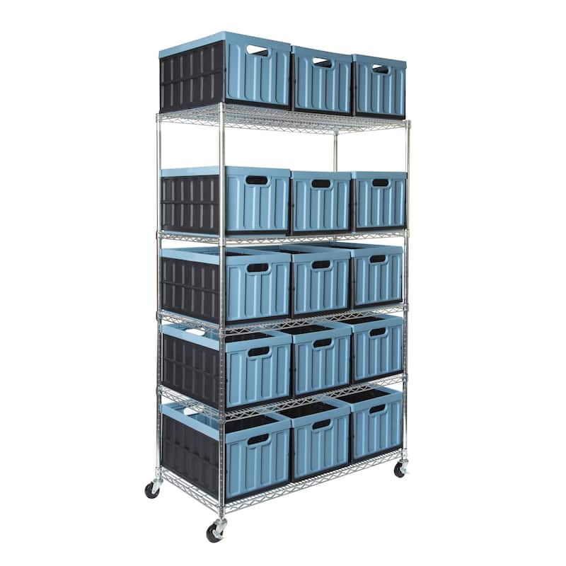 Seville Classics 48 in W x 24 in D x 72 in H, UltraDurable Commercial-Grade 5-Tier Steel Wire Shelving with Wheels