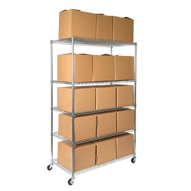 Seville Classics 48 in W x 24 in D x 72 in H, UltraDurable Commercial-Grade 5-Tier Steel Wire Shelving with Wheels