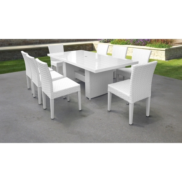 Miami Rectangular Outdoor Patio Dining Table with 8 Armless Chairs