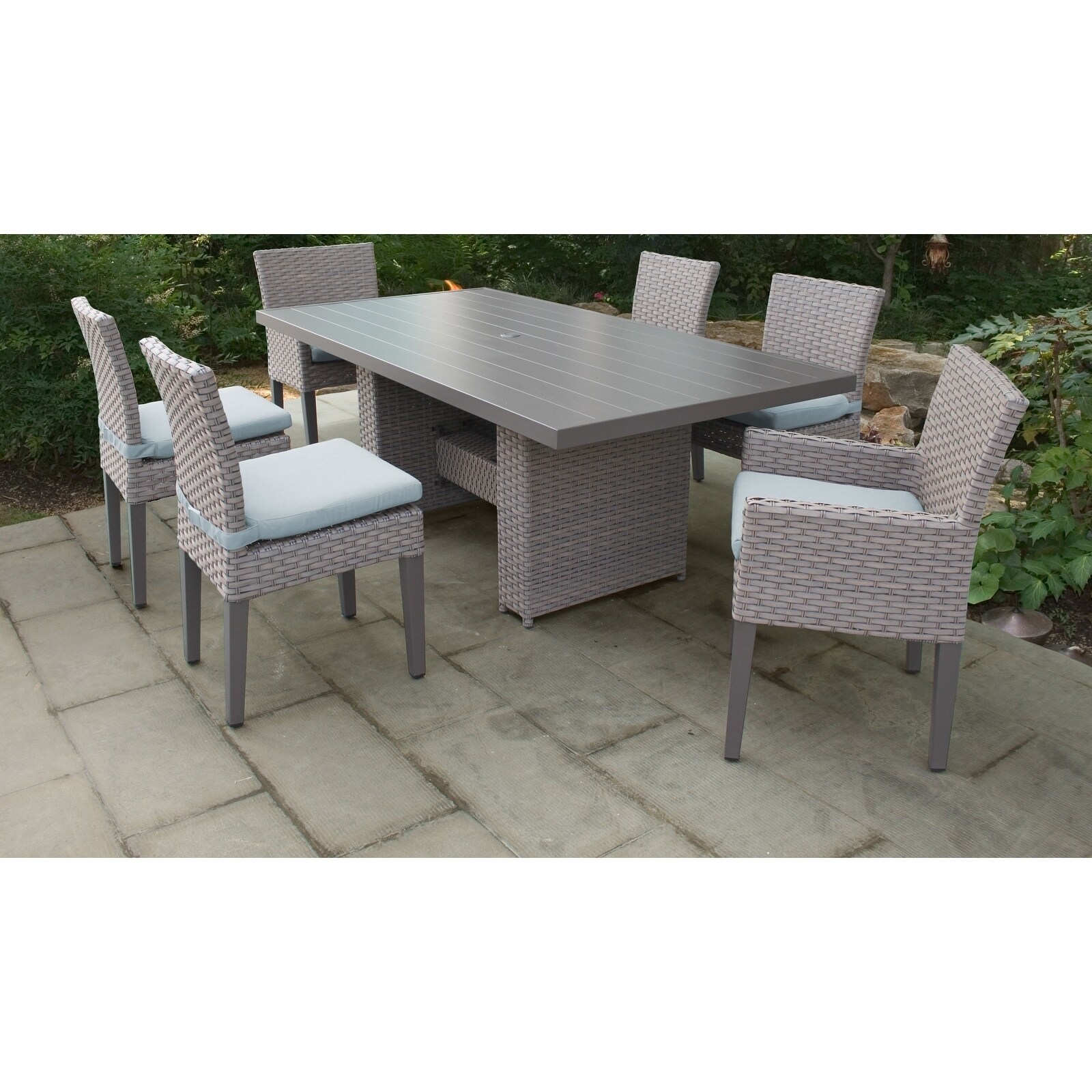 Monterey Rectangular Outdoor Patio Dining Table With 4 Armless Chairs And 2 W Arms Monterey Rectangular Outdoor Patio Dining Table With 4 Armless Chairs And 2 W Arms