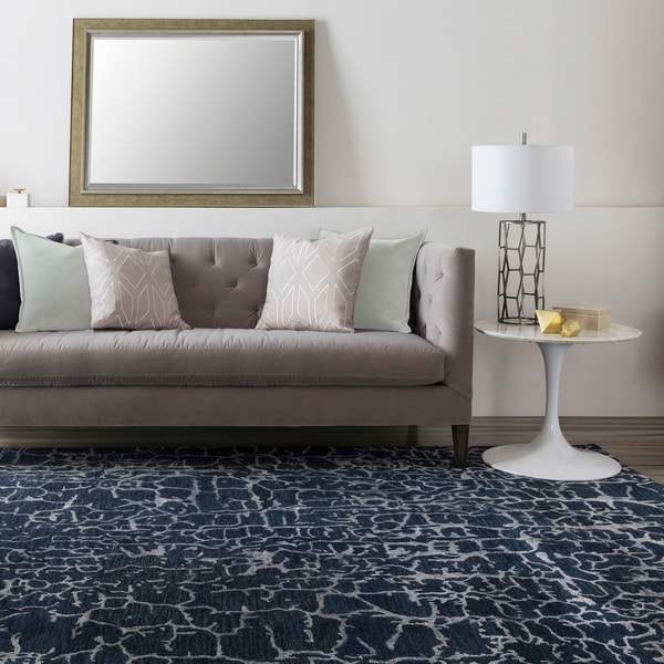 Hand-tufted Contemporary Mastiff New Zealand Wool Abstract Navy Area Rug - 9' x 13'