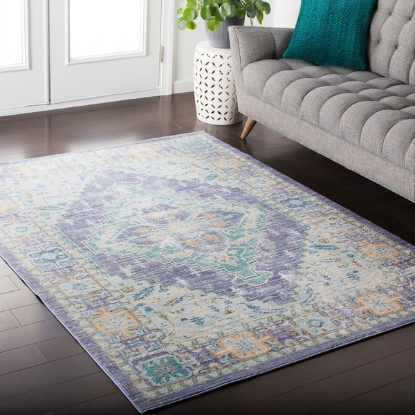 Hali-House Distressed Persian Vintage Purple/ Blue Area Rug - 9' x 13'1"