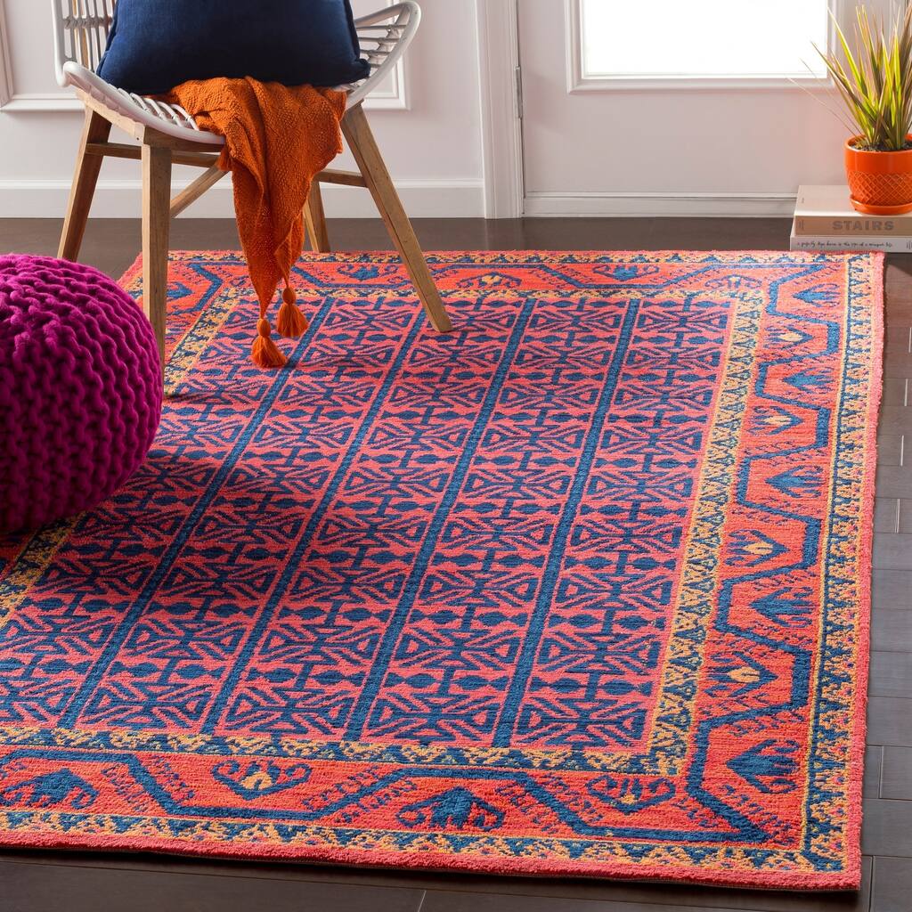 Gideonn Southwestern Border Bright Red Accent Rug - 2' x 3'