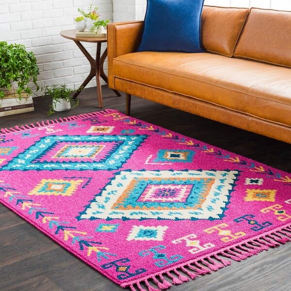 Boho Pink Moroccan Tassel Accent Rug - 2' x 3'