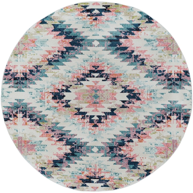 Livabliss Trocadero Boho Modern Geometric Area Rug - 7'10" x 7'10" Round - Coral