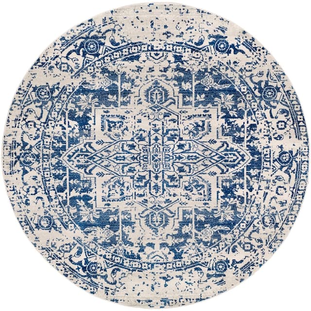 Esther Vintage Traditional Area Rug - 7'10" Round - Blue