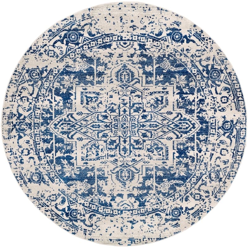Artistic Weavers Esther Vintage Traditional Area Rug - 7'10" Round - Blue
